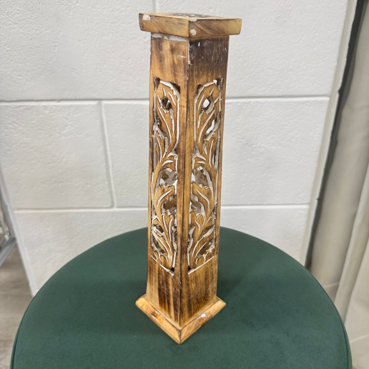 Porta Incenso Torre Madeira Natural (31cm)