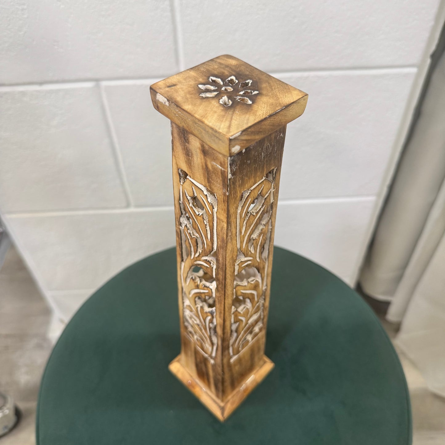 Porta Incenso Torre Madeira Natural (31cm)