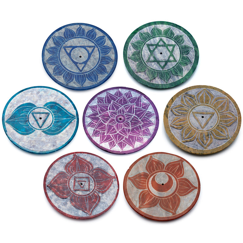 Queimador de Incenso redondo de Pedra Sabão - Chakra