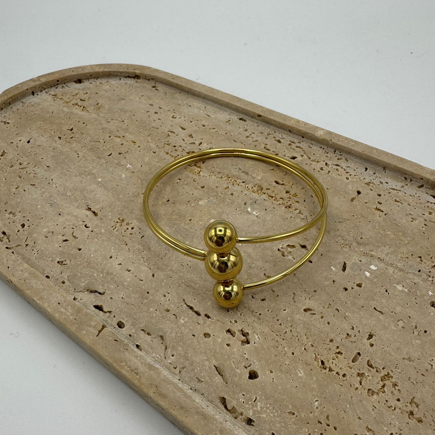 Pulseira Dourada Aço 3 Bolas