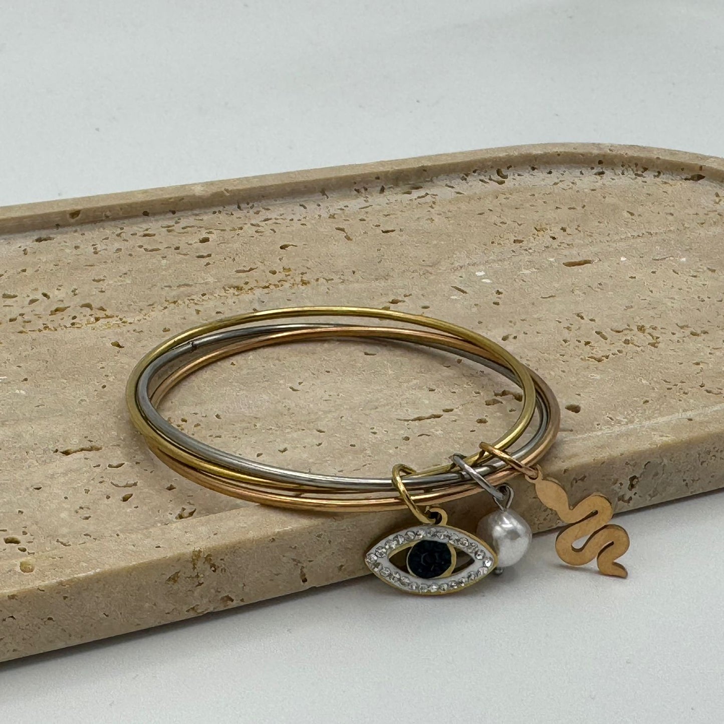 Pulseira Mau-Olhado, Serpent e Bolinha, Prata e Prateada