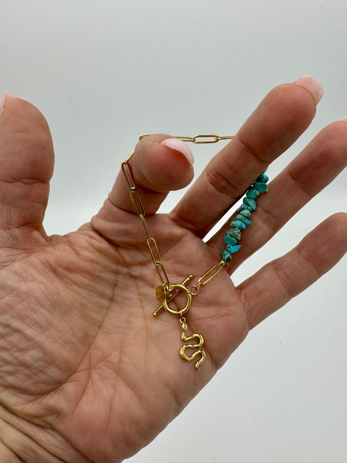 Pulseira Pendente Inox com Pedras (Turquesa)