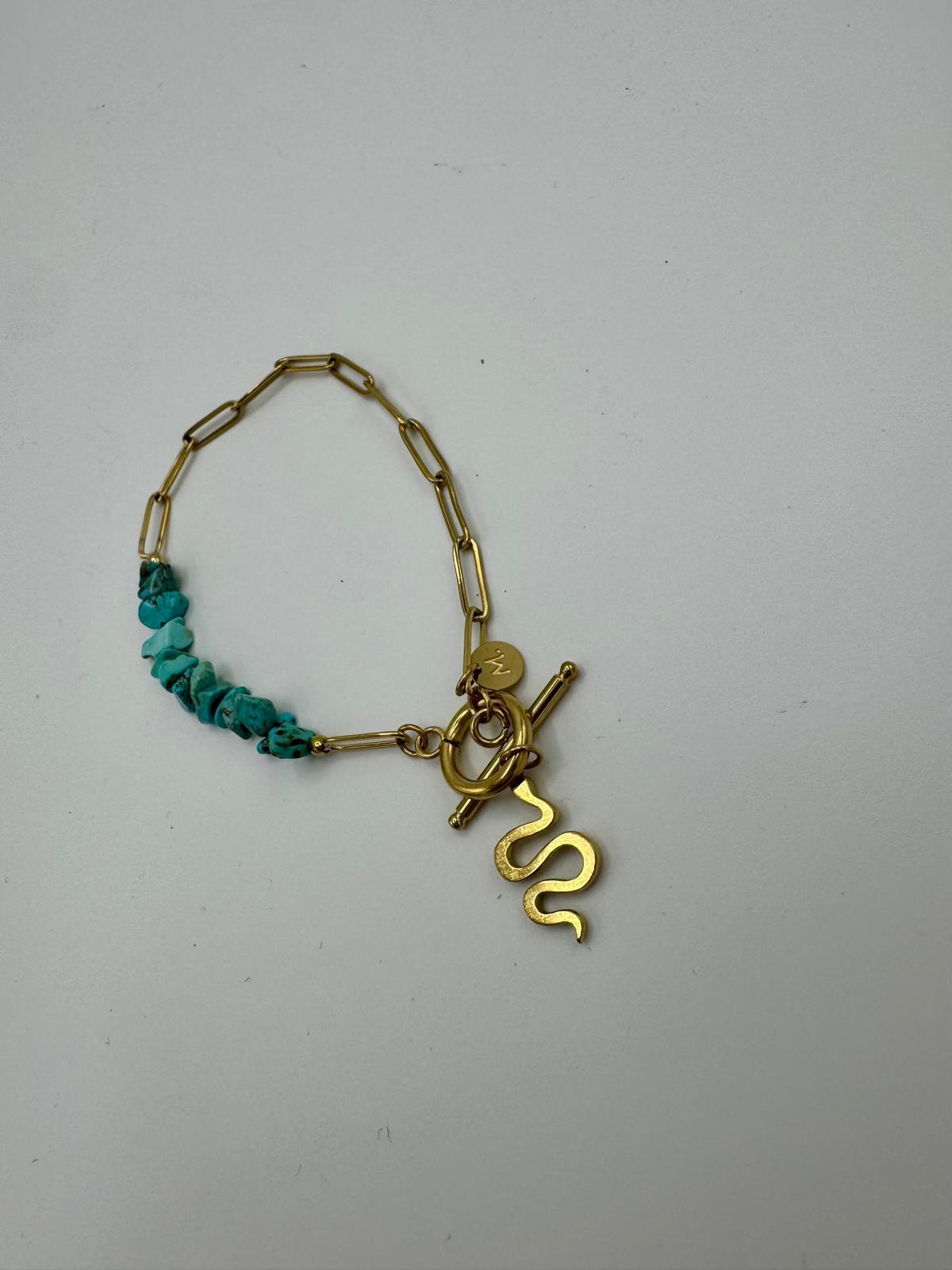Pulseira Pendente Inox com Pedras (Turquesa)