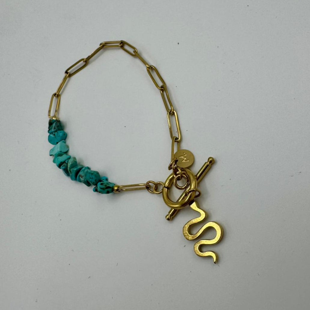Pulseira Pendente Inox com Pedras (Turquesa)