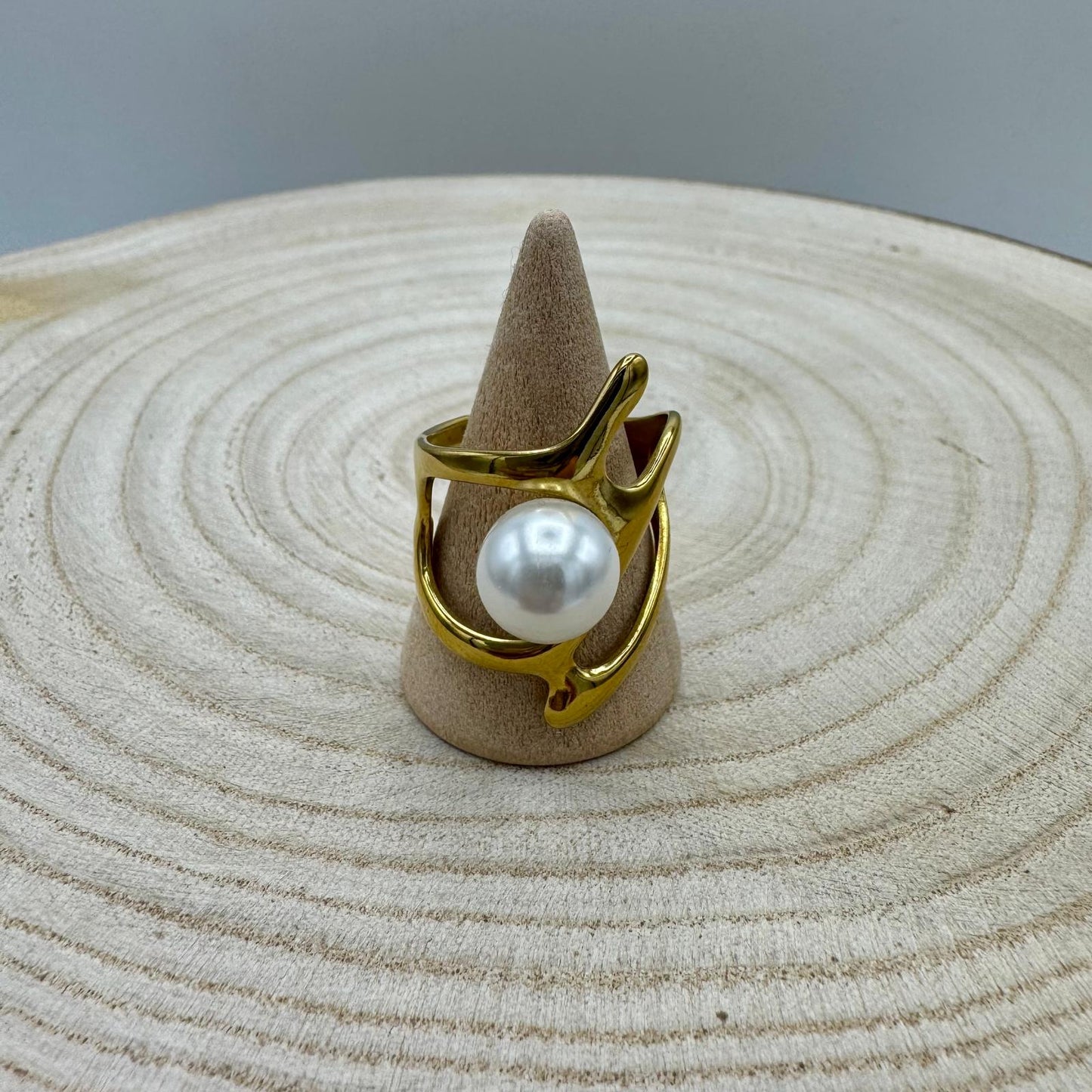 Anel Inox Caotico com Pérola (Dourado e Prateados)