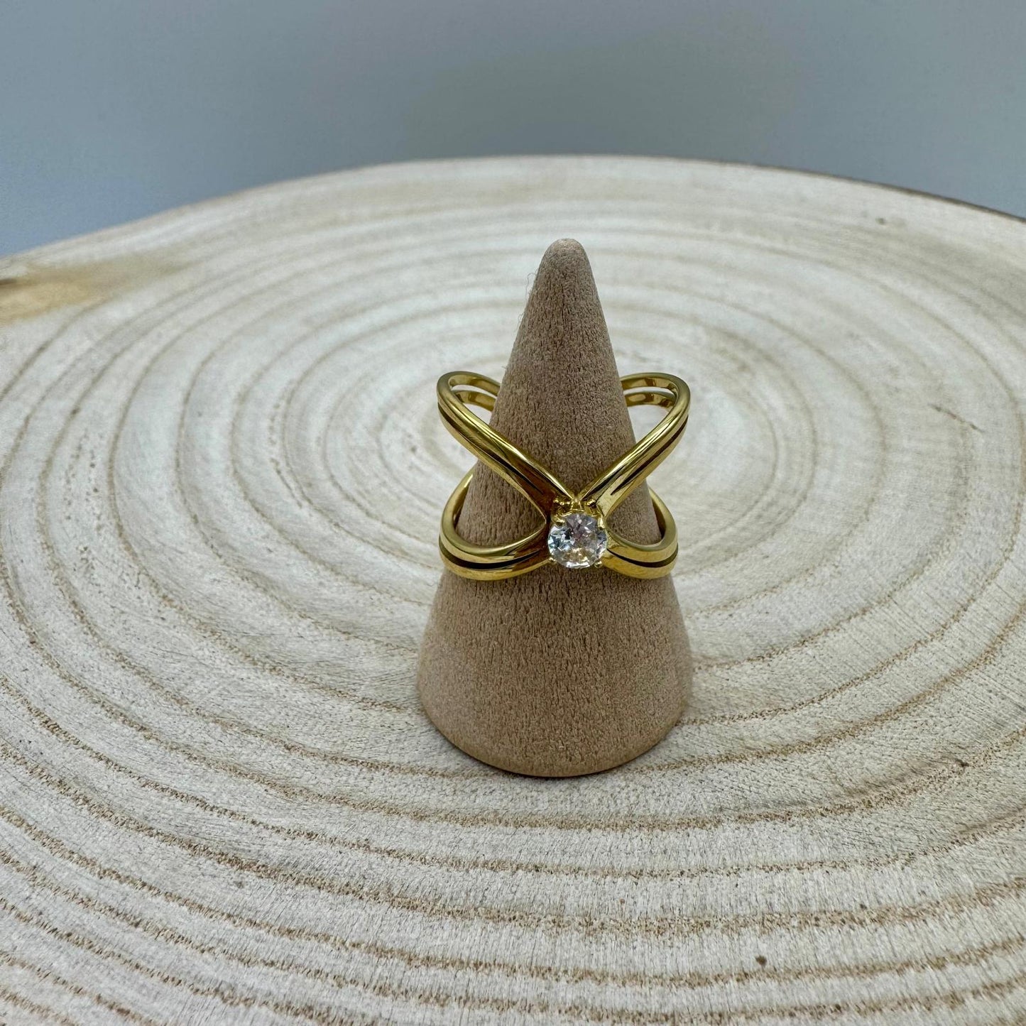 Anel X Diamante (Prateado e Dourado) Dourado