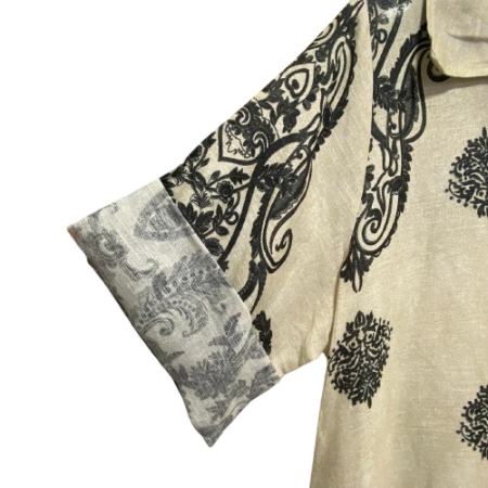 Vestido Camiseiro Longo Estampado com Bolsos 100% Linho