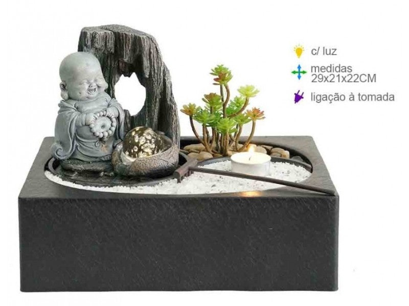Fonte Resina Jardin Zen Monge Luz (29x21x22cm) - Essencia Pura