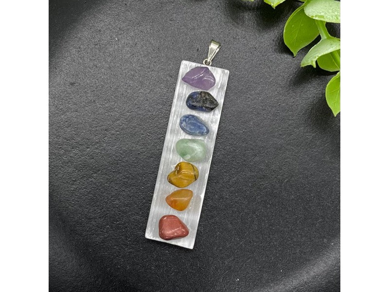 Pendente Pedra Selenita Chakras 5X1cm