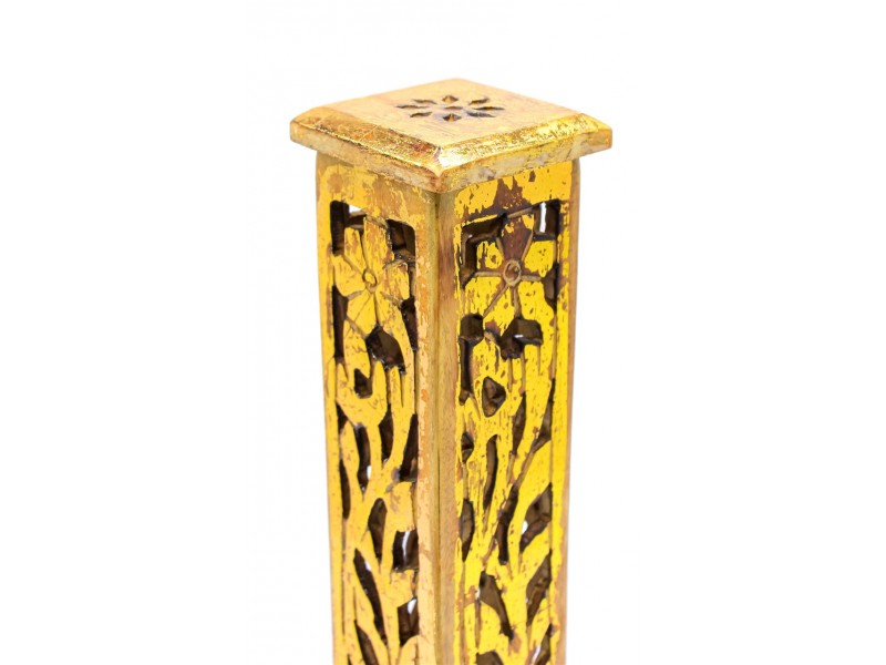 Porta Incenso Torre Madeira Ouro (31x6.5cm)