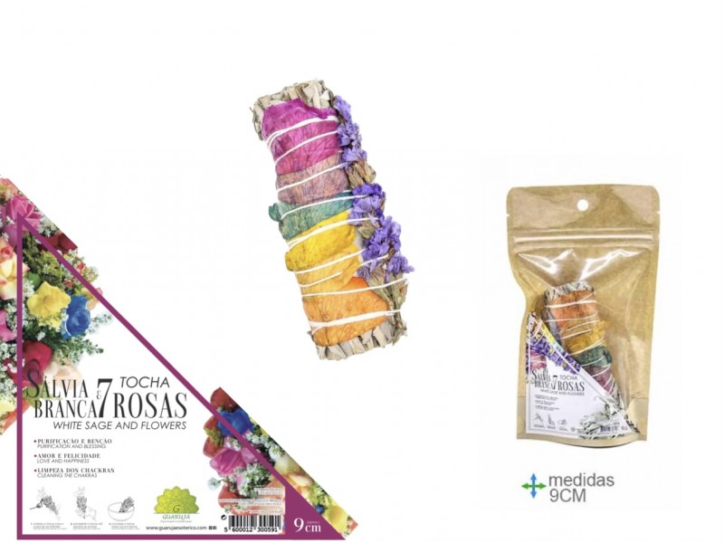 Tocha Rosas Salvia Branca e 7 Rosas