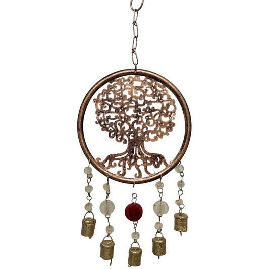 Espanta Espirito Arvore Bronze com Sinos e Pedras (Vermelho e Branco)