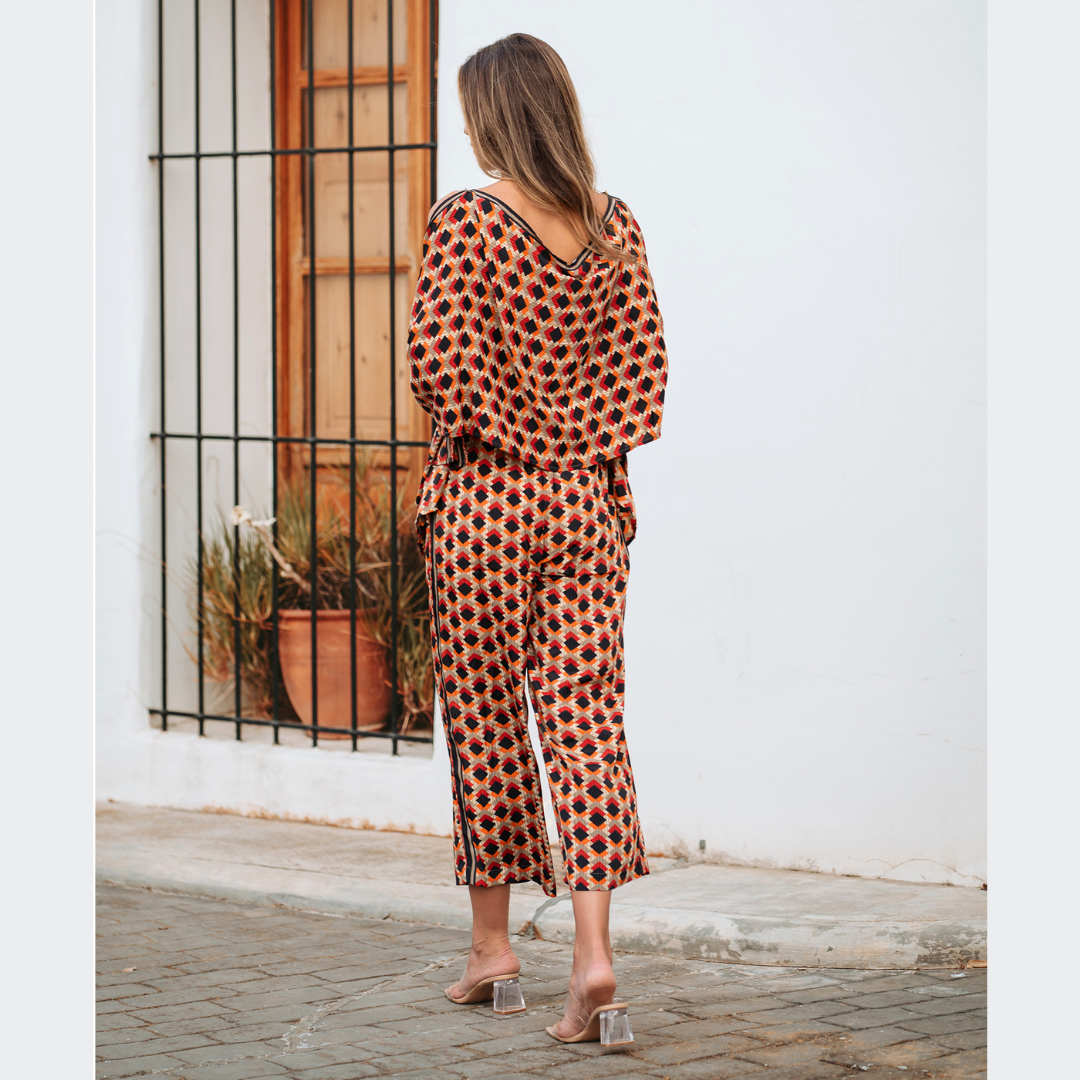 Pantalonas Estampadas Laranja, Pretto e Encarnado 32238 M
