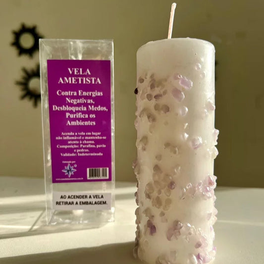 Vela Pedra com Ametista (14x5cm)