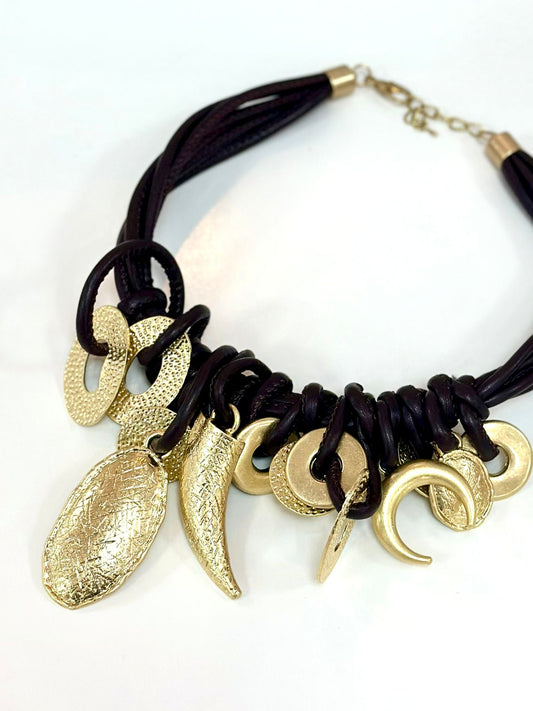 Colar Comprido Azuis, Bege e Tigrados C33 WN P65