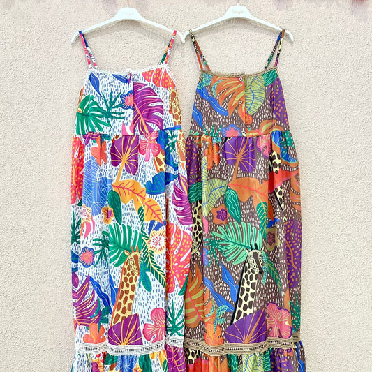 Vestido Wyia Savana Tropical com Folhos na Barra, Multi Cor