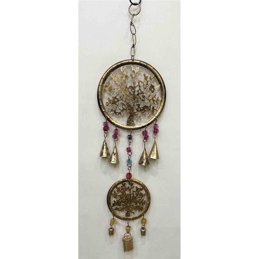 Espanta Espirito Dourado, Arvore da Vida, Dupla com Sinos, 15cm e 10cm