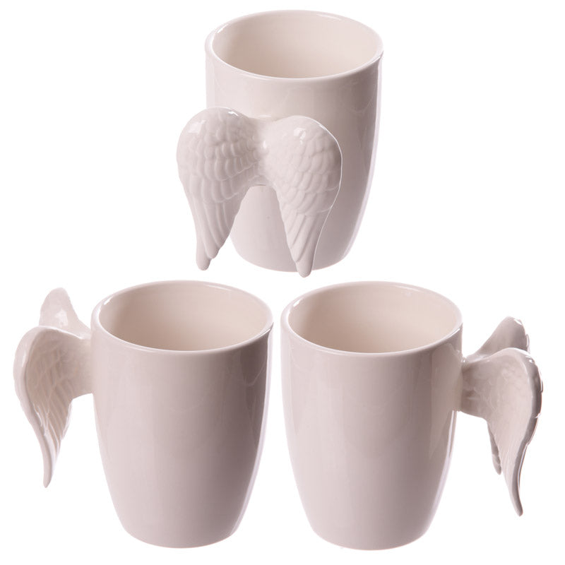 Caneca Branca Ceramica com Asas Brancas Anjo - Essencia Pura