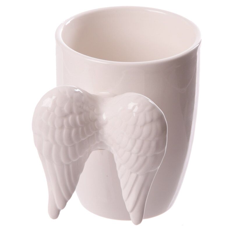 Caneca Branca Ceramica com Asas Brancas Anjo - Essencia Pura