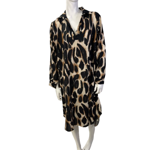 Vestido Tipo Camisa Padrão Animal