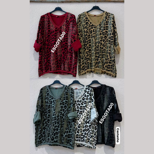 Blusa Animal Print Brilhante Bege