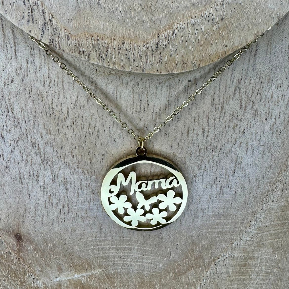 Colar de Aço (Coração, Boa Sorte, Mama, Libelinha) Mama Pequena