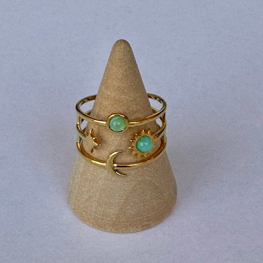 Anel Astral, Dourado, com Pedras Turquesas