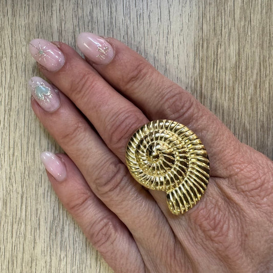 Anel Inox Caracol, Tipo Ammonite VARIEDADES (Dourado/Prateatdo)