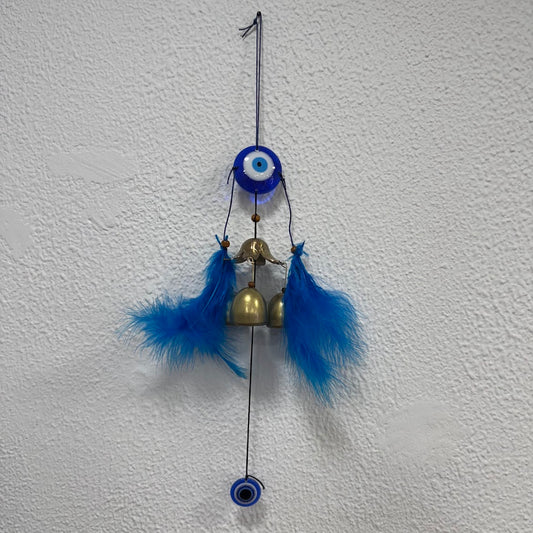 Espanta Espiritos Metal, Olho Turco e Penas Azul
