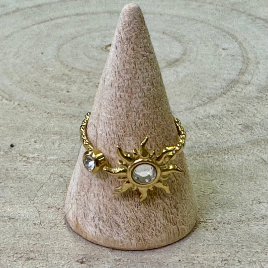 Anel Sol com Brilhantes Dourado
