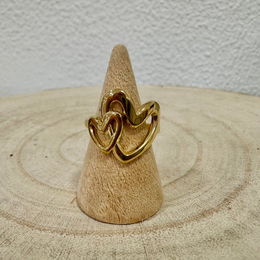 Anel Corações Abertos Dourado Prateado