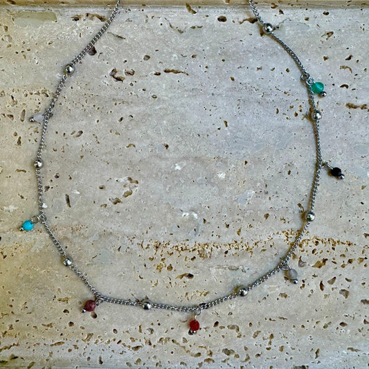 Colar de Aço, Bolinhas Coloridas VARIEDADES (Dourado/Prateado)