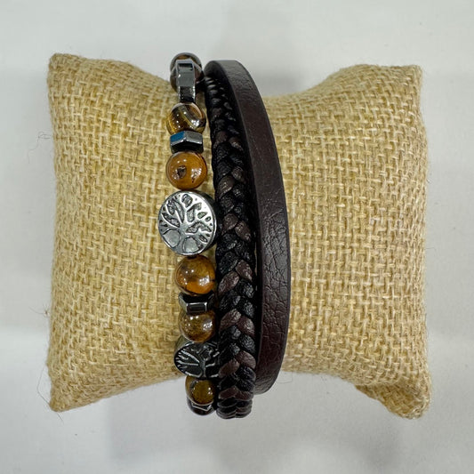 Pulseiras Homem com Arvore da Vida e Olho de Tigre