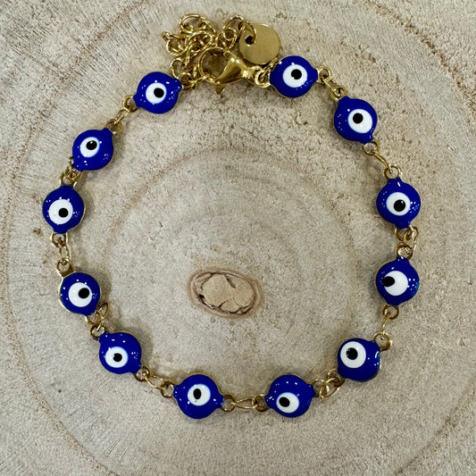 Pulseira Olho Turco Azul Escuro Dourado