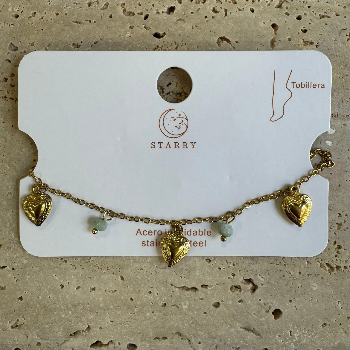 Pulseira de Pé, Pedras Coloridas e Corações VARIEDADES
