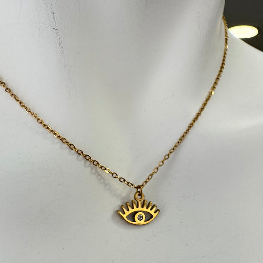 Colar de Aço, Olho Grego Simples VARIEDADES (Dourado/Prateado)