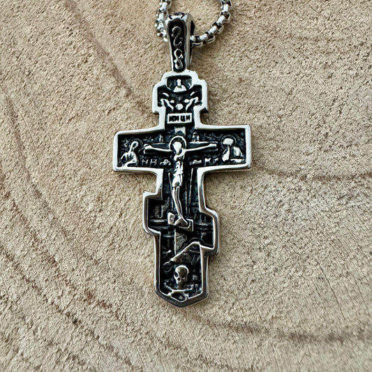 Pendente Homem Prateado - Cruz Russa Ortodóxa