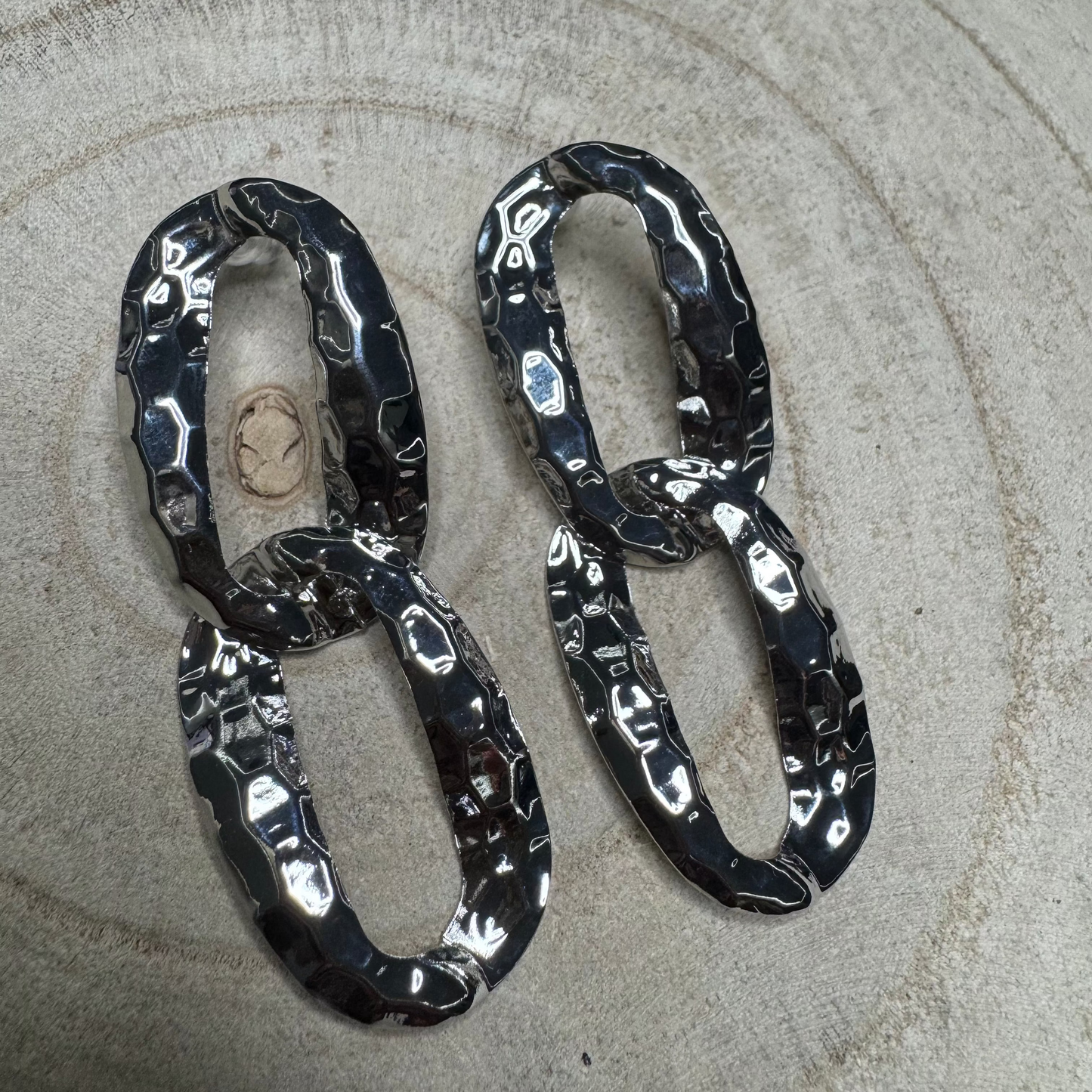 Brincos Argolas Ovais Marteladas Prateado