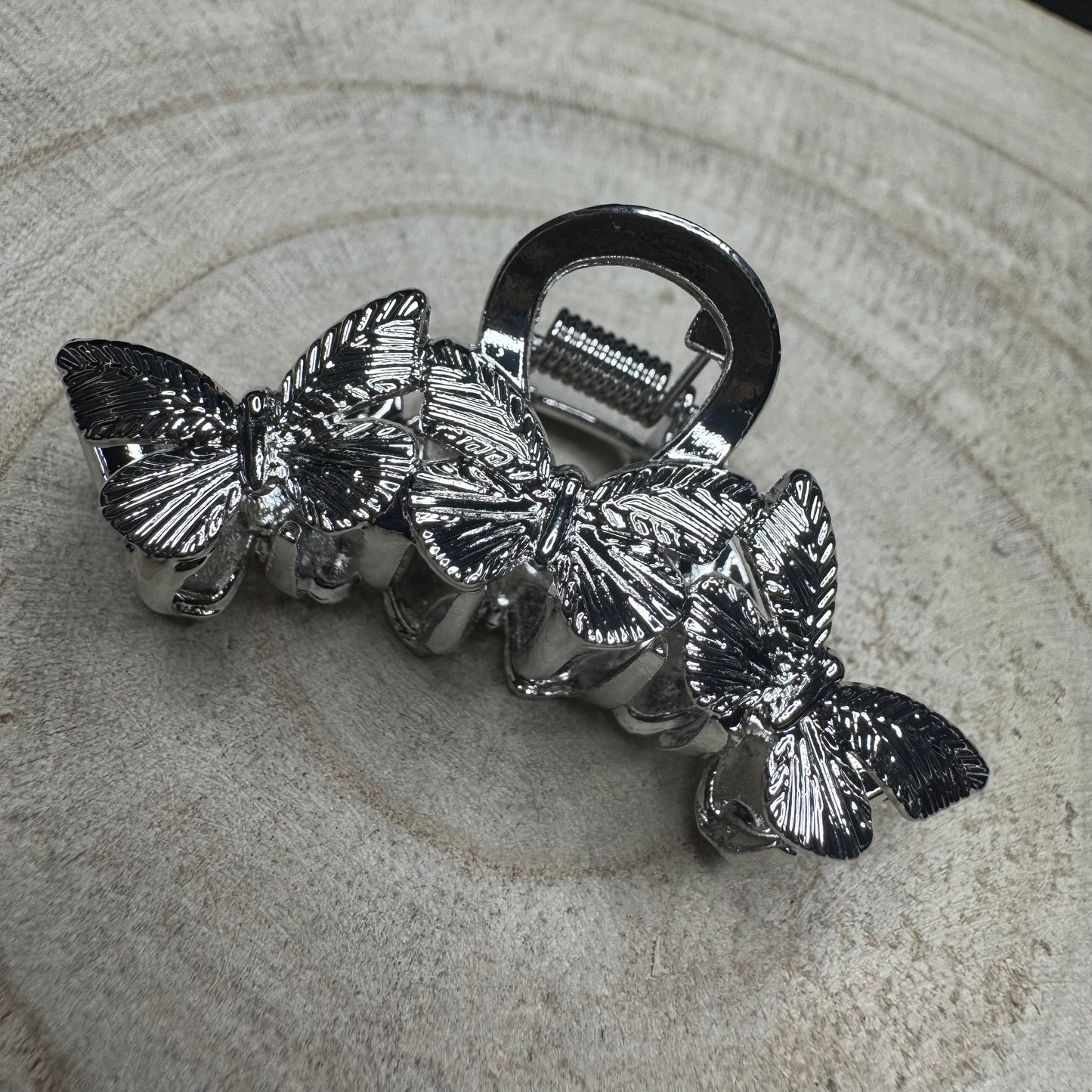 Mola de Cabelo Pequena Borboletas Prateado