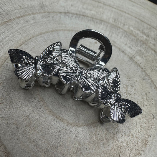 Mola de Cabelo Pequena Borboletas Prateado