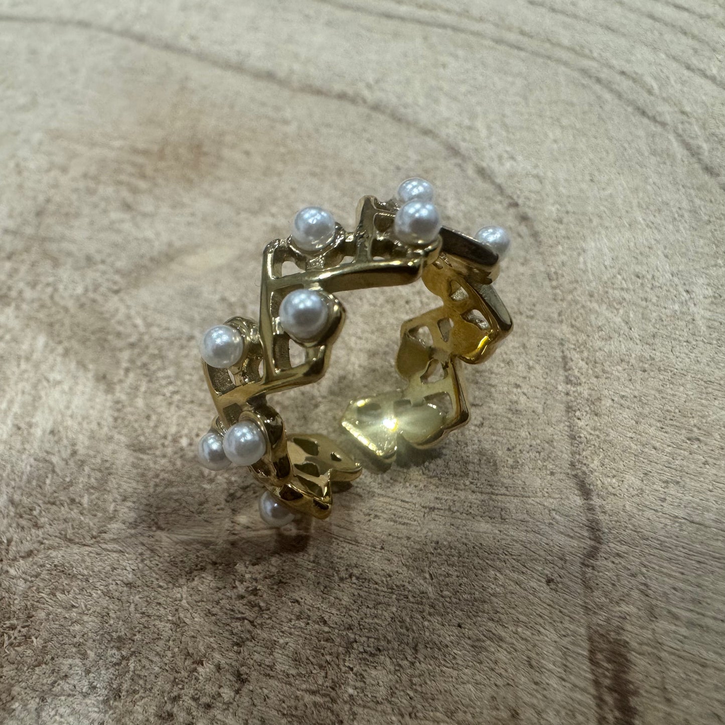 Anel Grinalda Pérolas Dourado