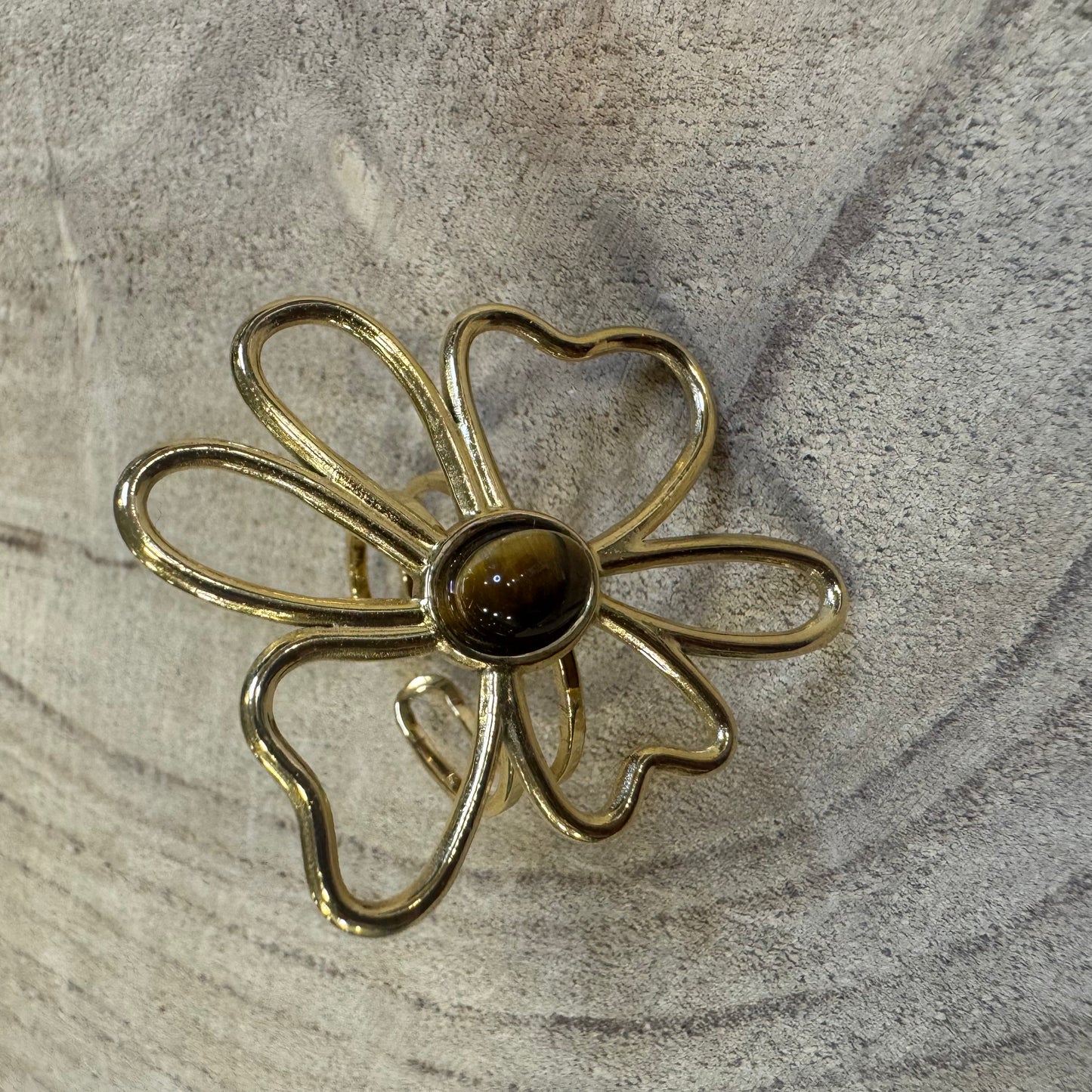 Anel Flor Assimétrica Grande Olho de Tigre