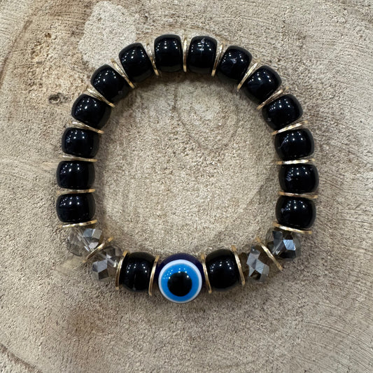 Pulseira Olho Turco Bolas Grandes e Dourado Preto