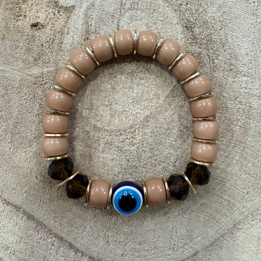 Pulseira Olho Turco Bolas Grandes e Dourado Bege