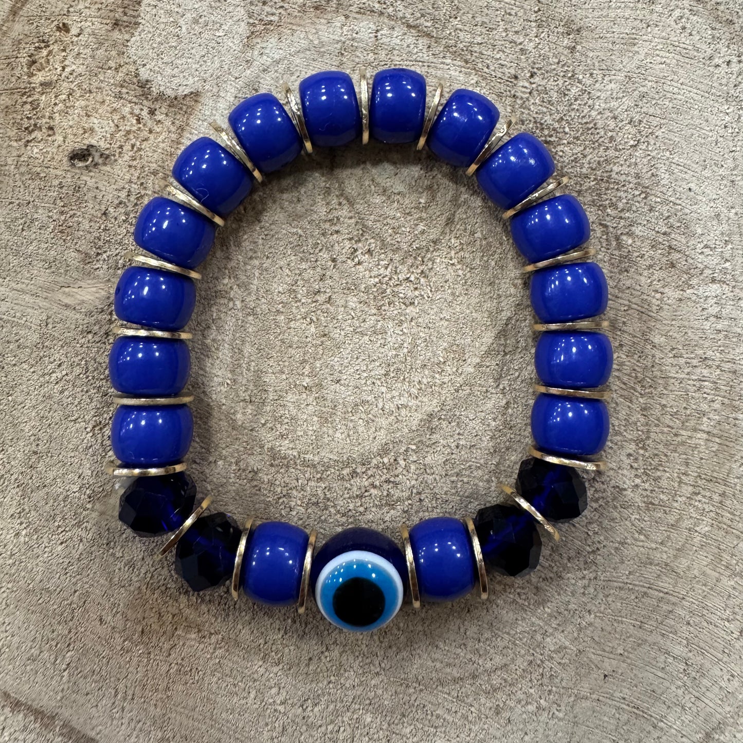 Pulseira Olho Turco Bolas Grandes e Dourado Azul Escuro