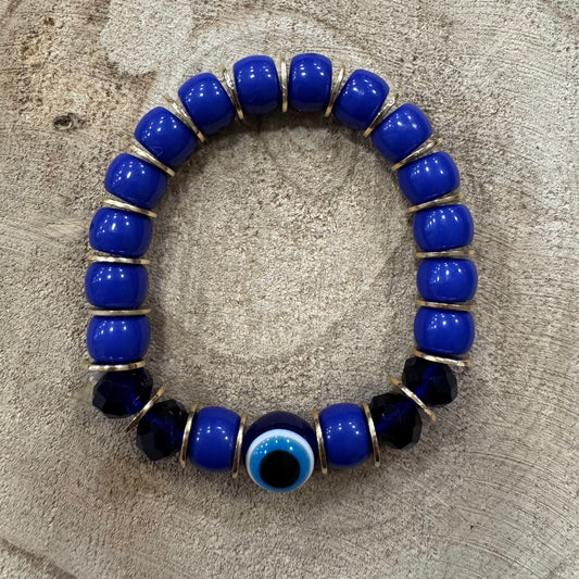 Pulseira Olho Turco Bolas Grandes e Dourado Azul Escuro