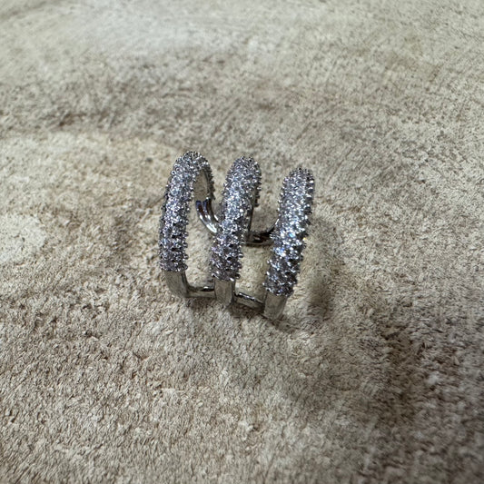 Brinco 3 Argolas com Brilhantes Prateado