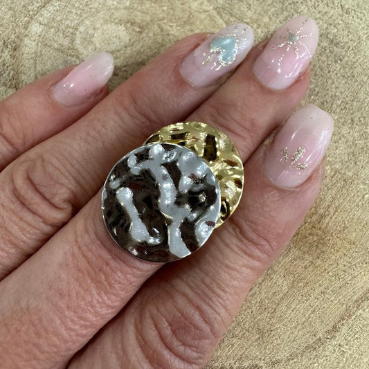 Anel Inox, Chapas Estampadas Dourado e Prateado
