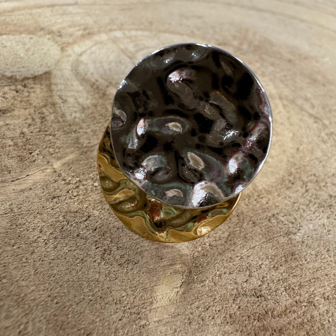 Anel Inox, Chapas Estampadas Dourado e Prateado
