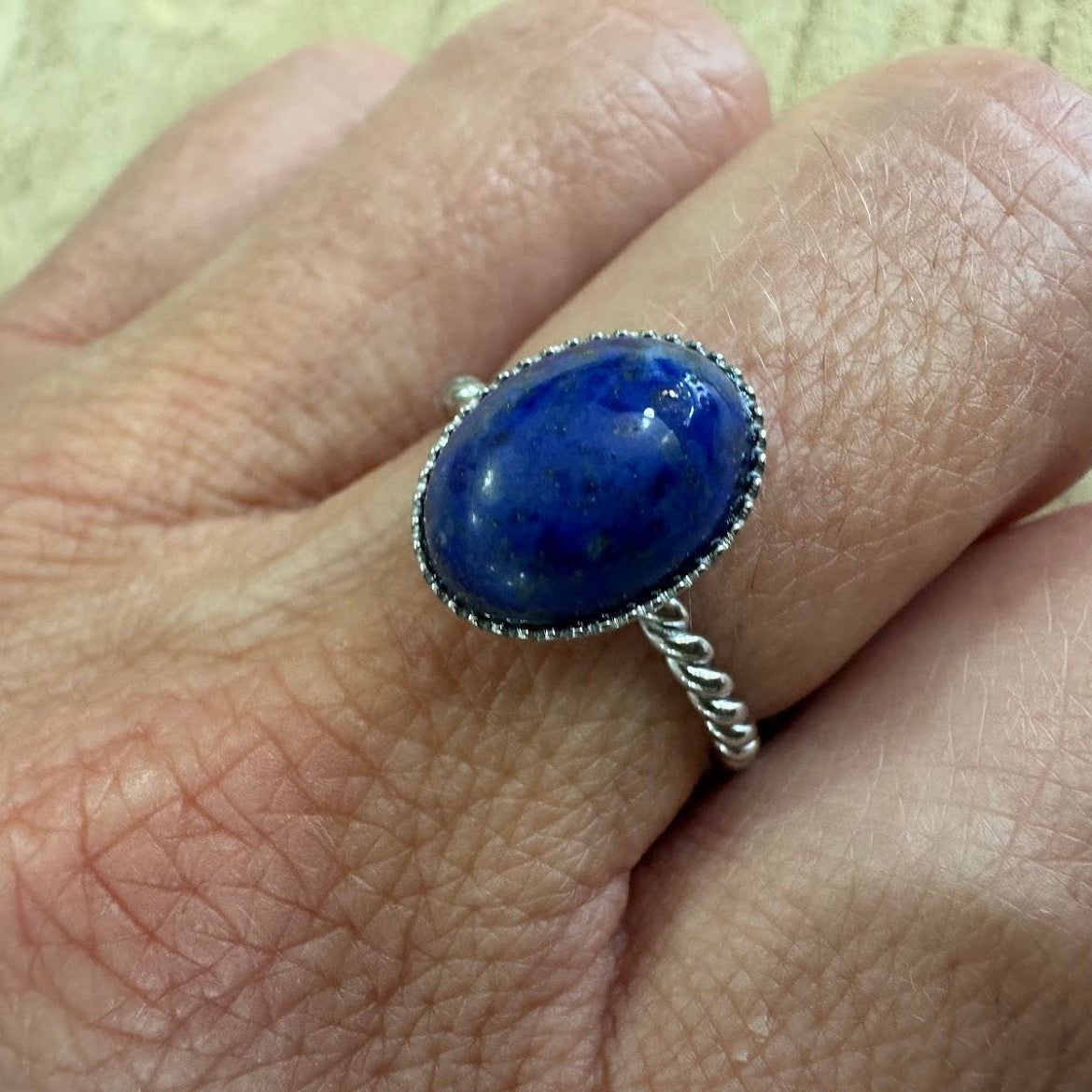 Anel Inox, Lapiz Lazuli Aberto PRATEADO